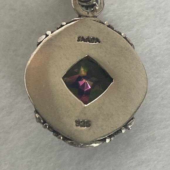 Sarda Sterling Silver 925 Mystic Quartz Bali Scrollwork Dangle Drop Earrings - Picture 9 of 16